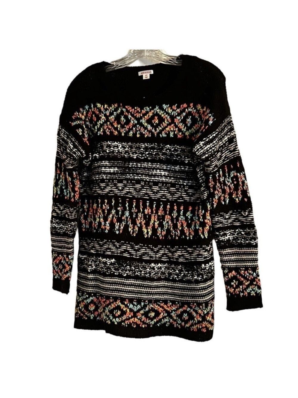 Xhilaration Christmas Sweater Small Petite Black Multicolor Knit Holiday